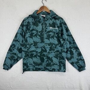 Champion Jacket Mens‎ Small Green Camo Hooded Windbreaker Pullover Anorak